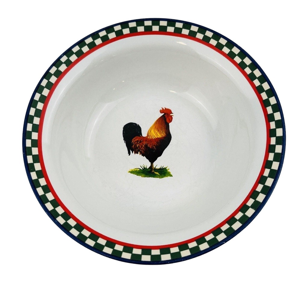 Ella's Rooster Coupe Cereal Bowl 6.75" Bob Timberlake Green Checkerboard‎ Trim